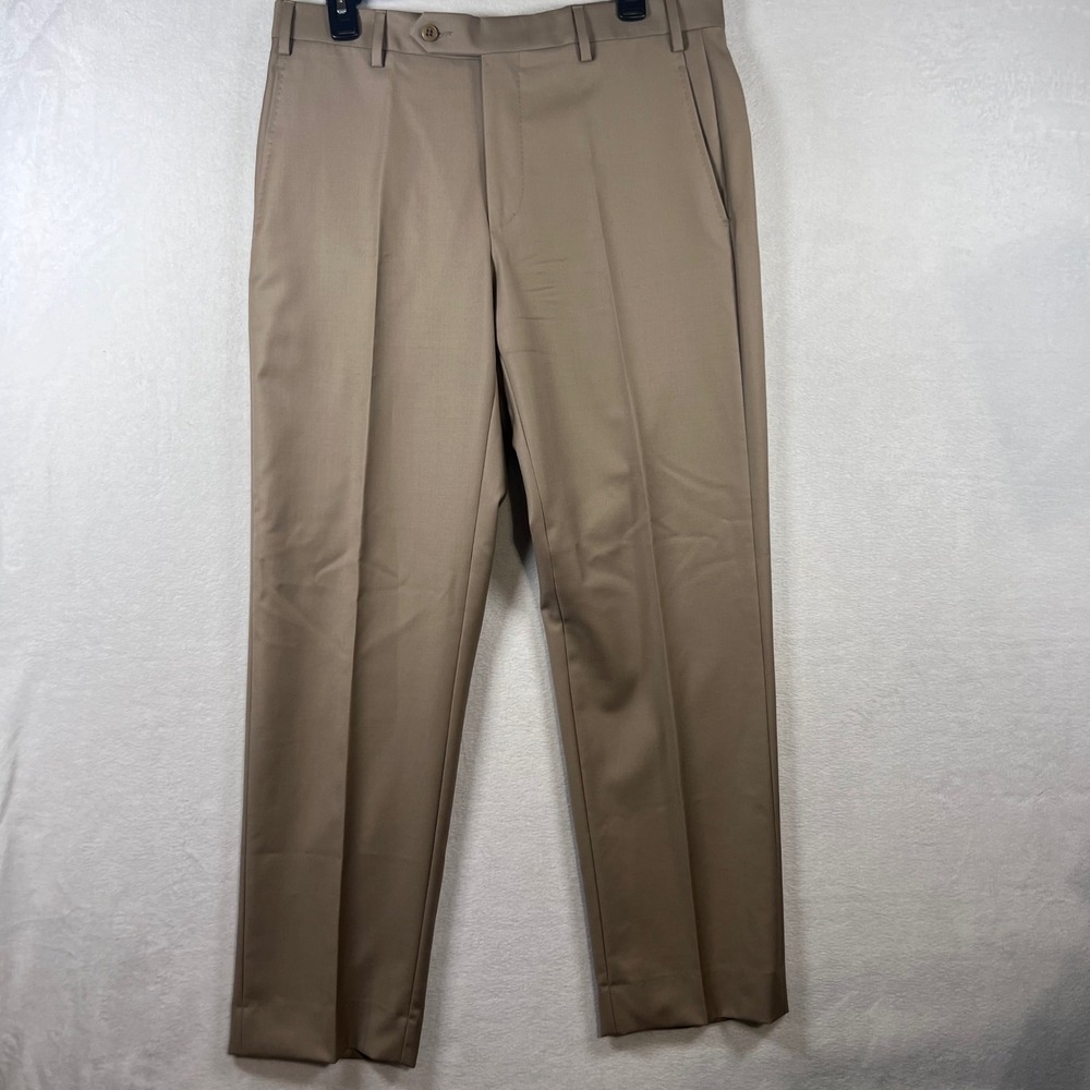 Zanella Devon Tan Virgin Wool Dress Pants Mens 33 Made in Italy Quattro Lame